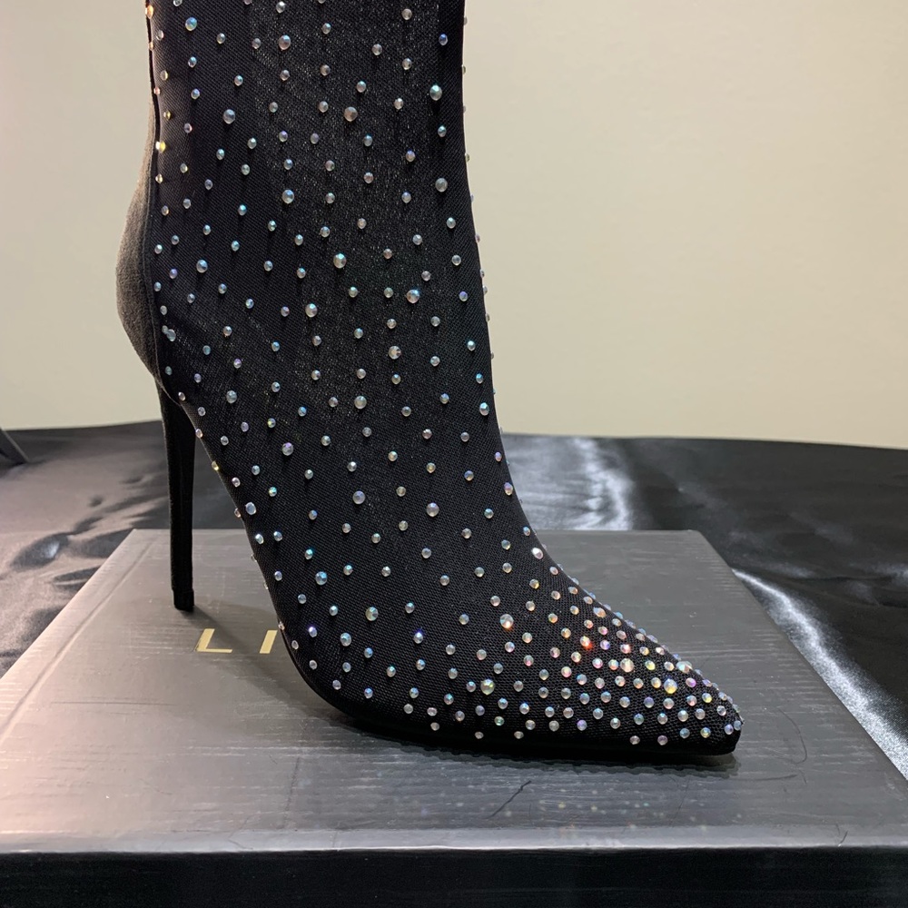 New Beautiful Black Rhinestone ankle boots